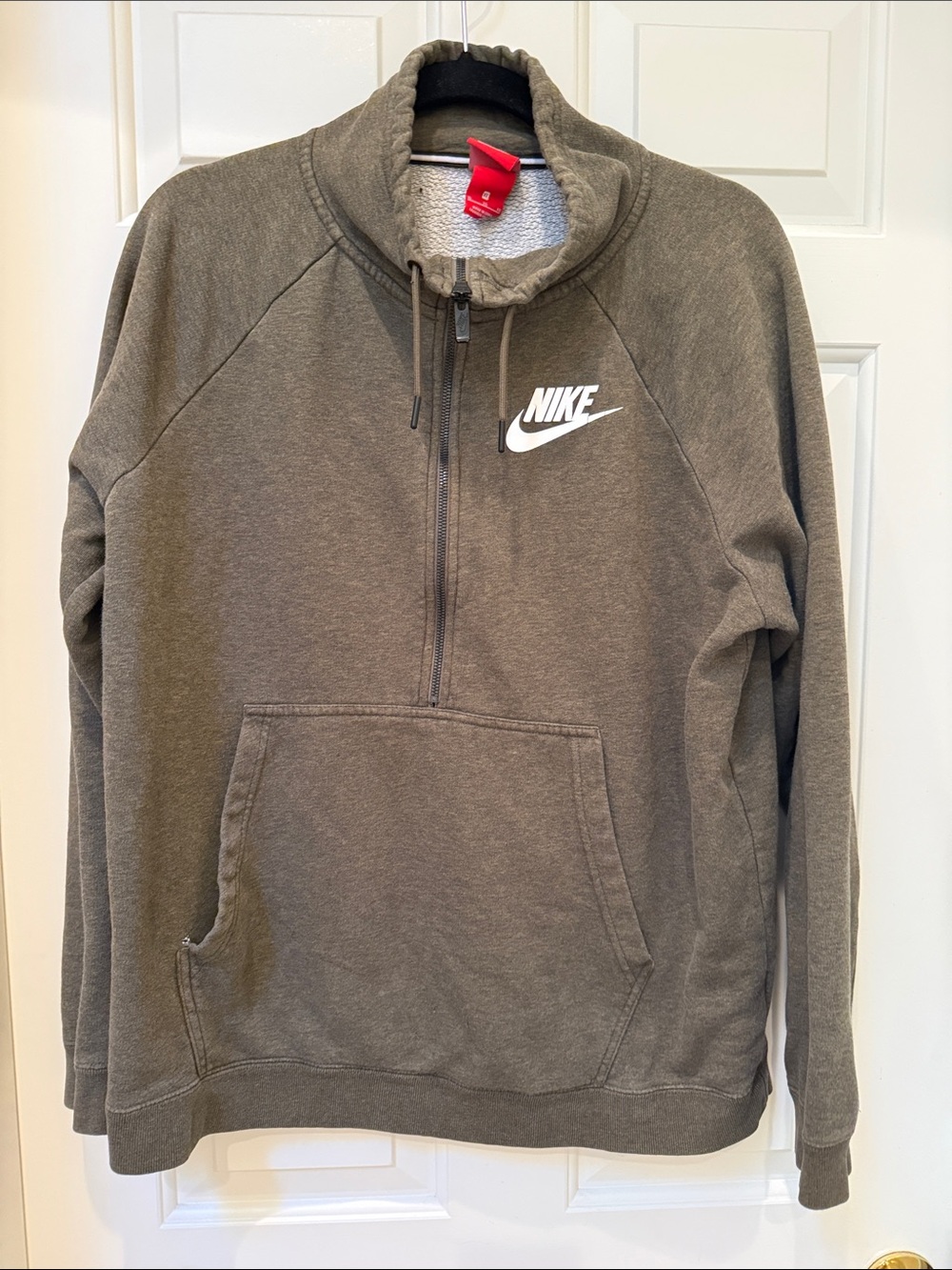 Nike Olive Green Half-Zip Pullover with White Logo - XL